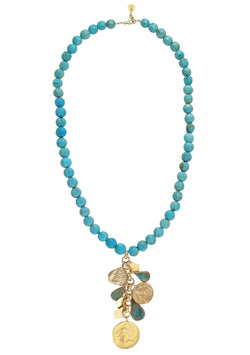 Turquoise Gold Charm Cluster Pendant Necklace