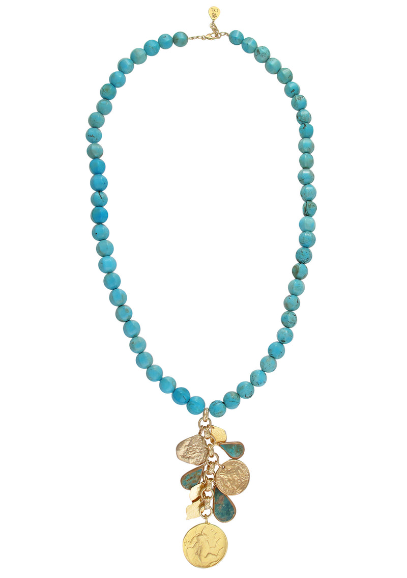 Turquoise Gold Charm Cluster Pendant Necklace