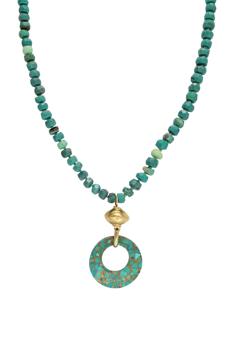 Chrysoprase Green Turquoise and Gold Pendant Necklace