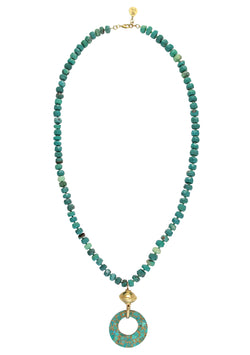 Chrysoprase Green Turquoise and Gold Pendant Necklace