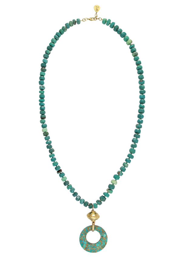 Chrysoprase Green Turquoise and Gold Pendant Necklace