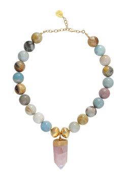 Amazonite Gold Accent Rose Quartz Pendant Necklace