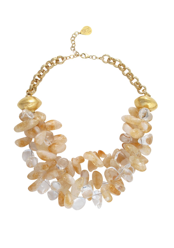 Citrine Clear Quartz Gold Accent Necklace