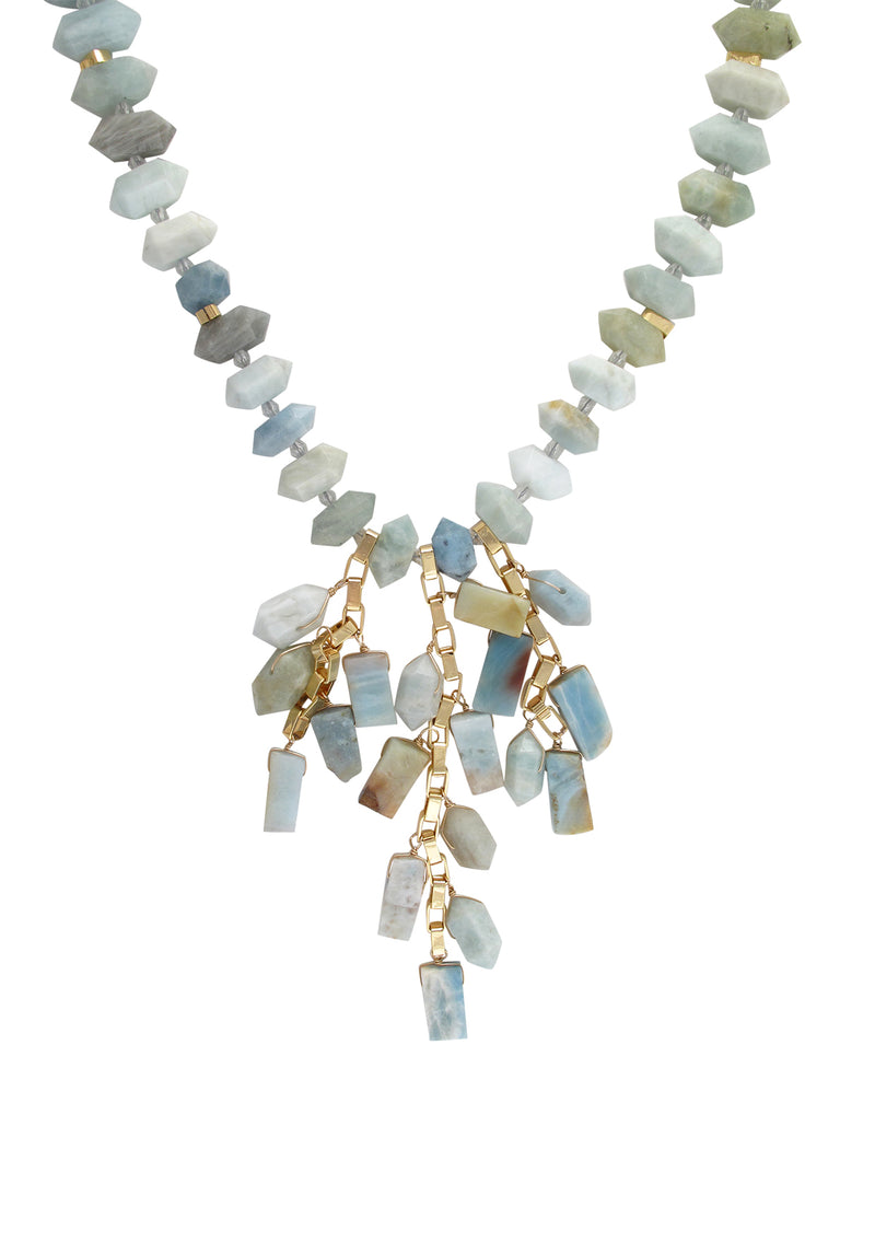 Long Aquamarine Fringe Necklace