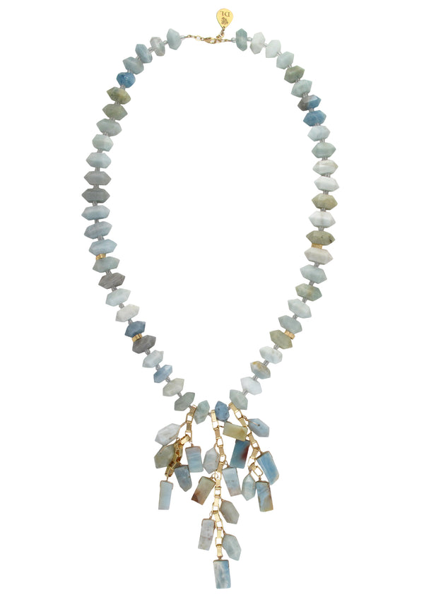 Long Aquamarine Fringe Necklace