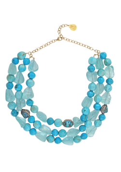 Raw Blue Quartz Turquoise Ethnic Accent Necklace