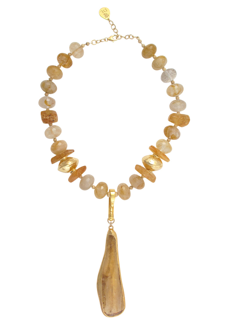 One of a Kind Amber and Citrine Pendant Necklace