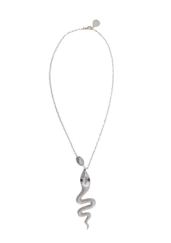 Diamond Illusion Rhodium Snake Pendant Necklace