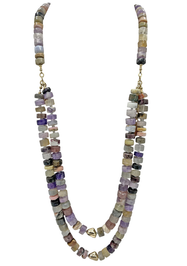 Mixed Stones Gold Accent Double Row Long Necklace