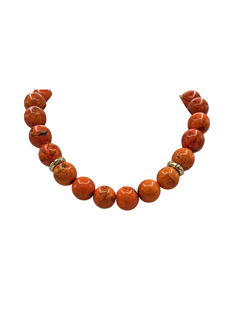 Orange Howlite Turquoise Gold Accent Necklace
