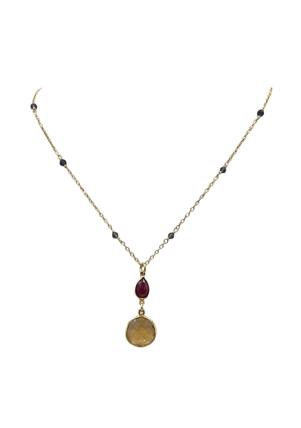 Iolite, Ruby and Citrine Necklace