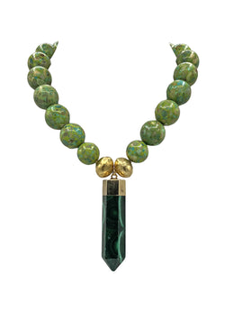 Green Turquoise Gold Accent Green Malachite Pendant Necklace
