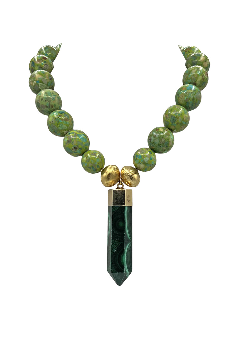 Green Turquoise Gold Accent Green Malachite Pendant Necklace