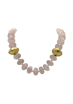 Faceted Rose Quartz Gold Accent Necklace