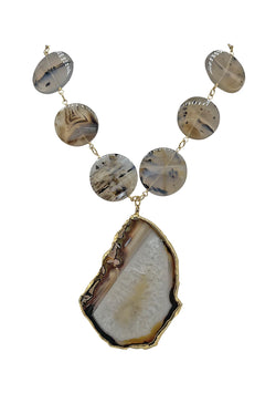 Montana Moss Agate, Geode Slice in Gold Foil Necklace