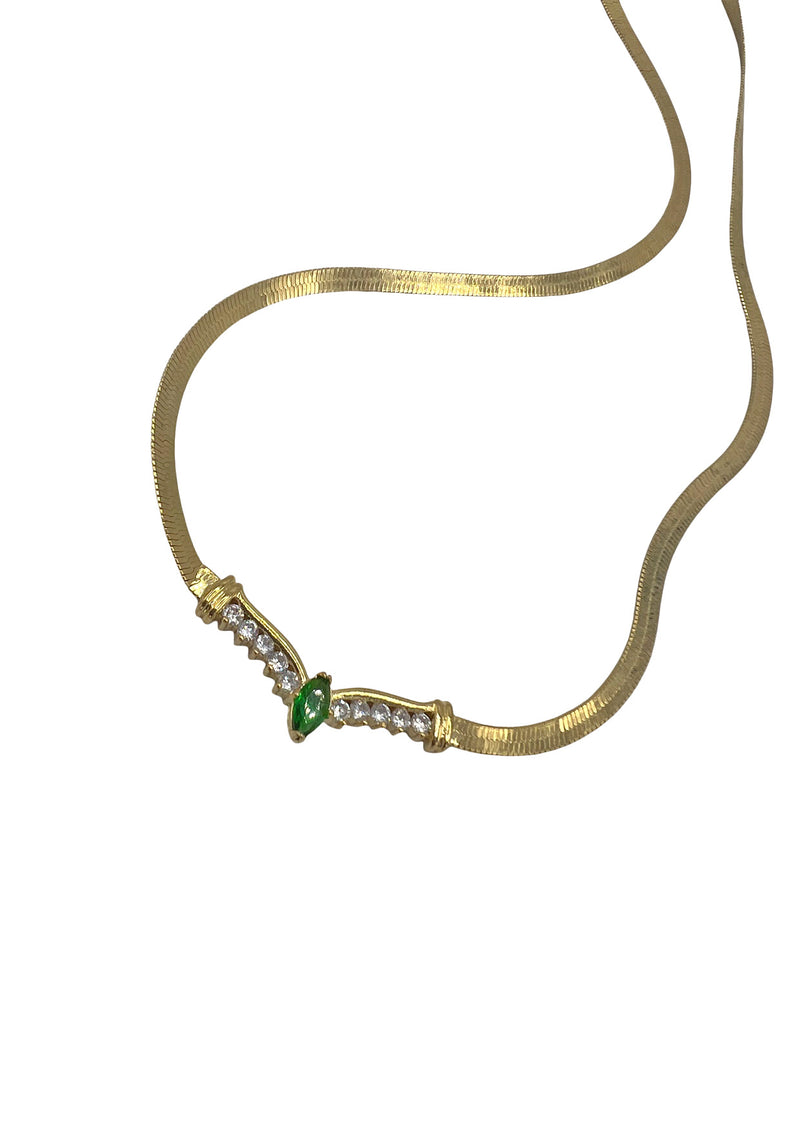 Green Diamond Illusion Gold Mesh Chain Necklace