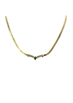 Green Diamond Illusion Gold Mesh Chain Necklace