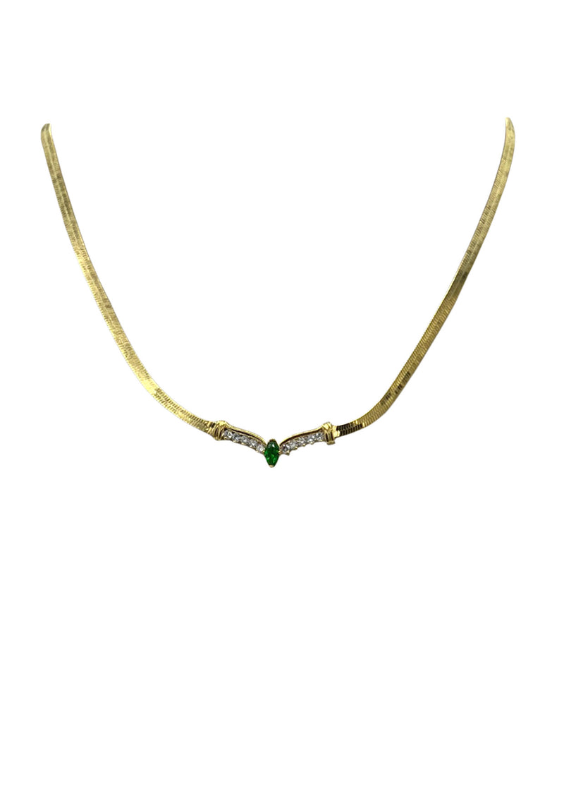 Green Diamond Illusion Gold Mesh Chain Necklace