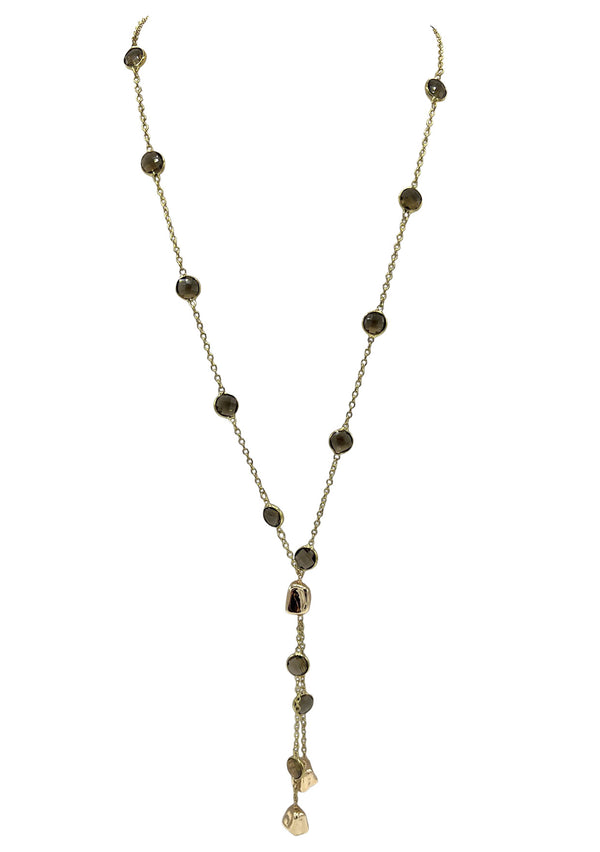 Smoky Quartz Gold Accent Drop Necklace