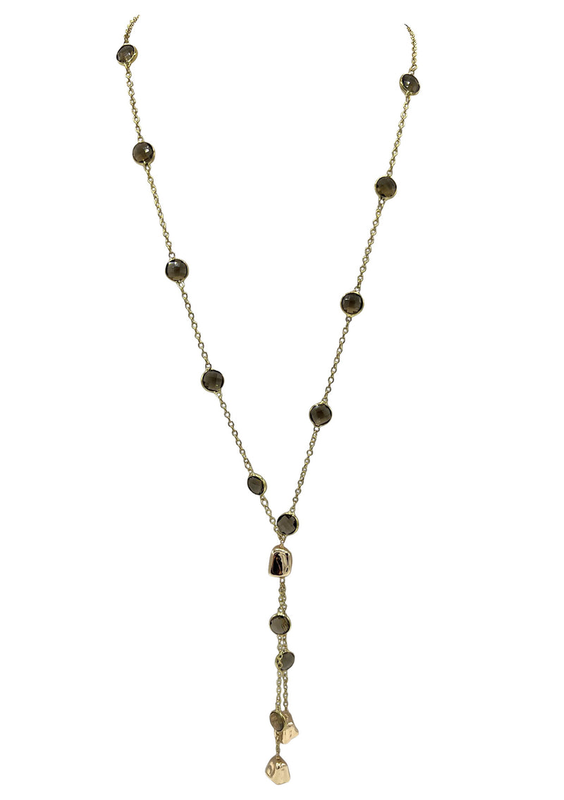 Smoky Quartz Gold Accent Drop Necklace