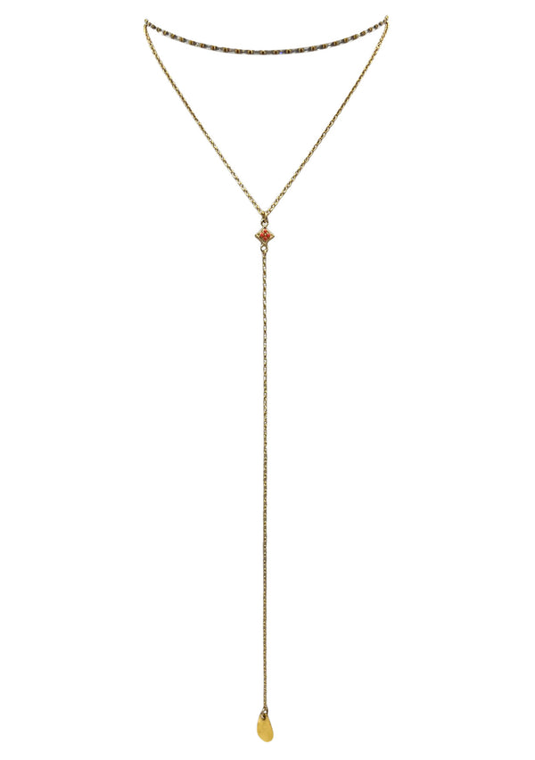 Coral Accent Long Drop Chain Necklace