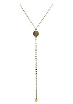 Gold Round Mutli Color CZ Coin Long Drop Necklace