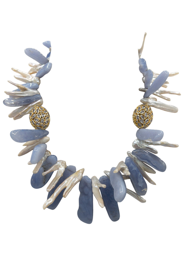 Blue/Periwinkle Chalcedony Freshwater Pearl Necklace