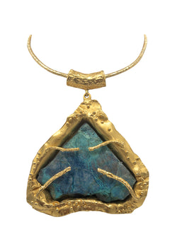 One of a Kind Turquoise in Gold Setting Pendant Necklace