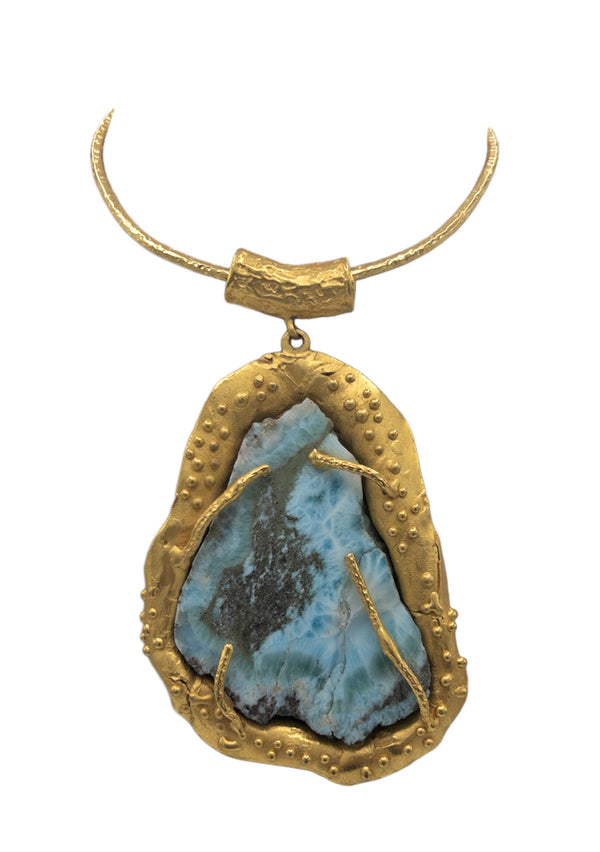 One of a Kind Larimar in Gold Setting Pendant Necklace