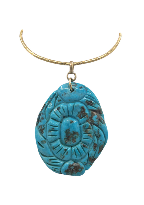 One of a Kind Carved Turquoise Pendant Necklace