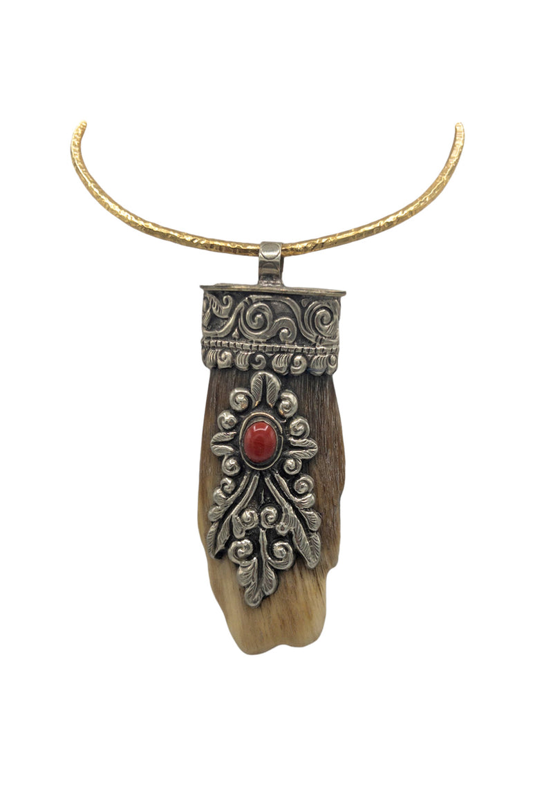 Horn and Tibetan Silver Pendant Necklace