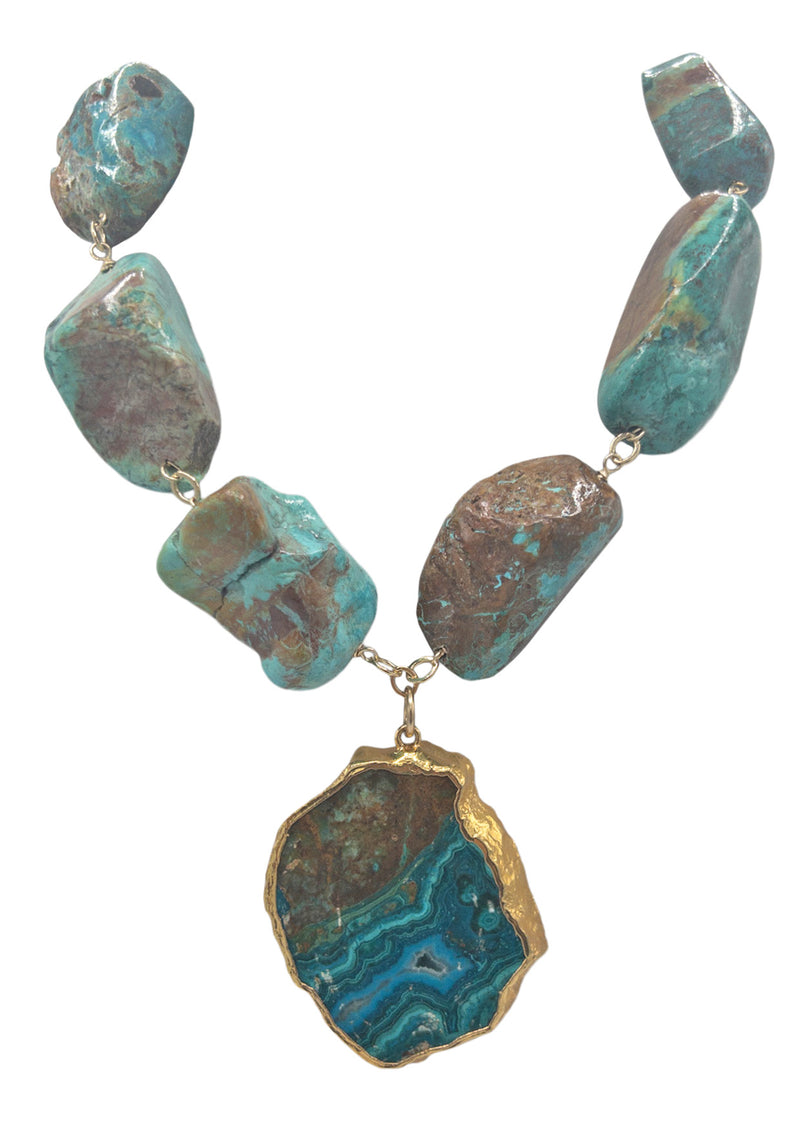 Natural Chrysocolla Nugget Chrysocolla Pendant Necklace