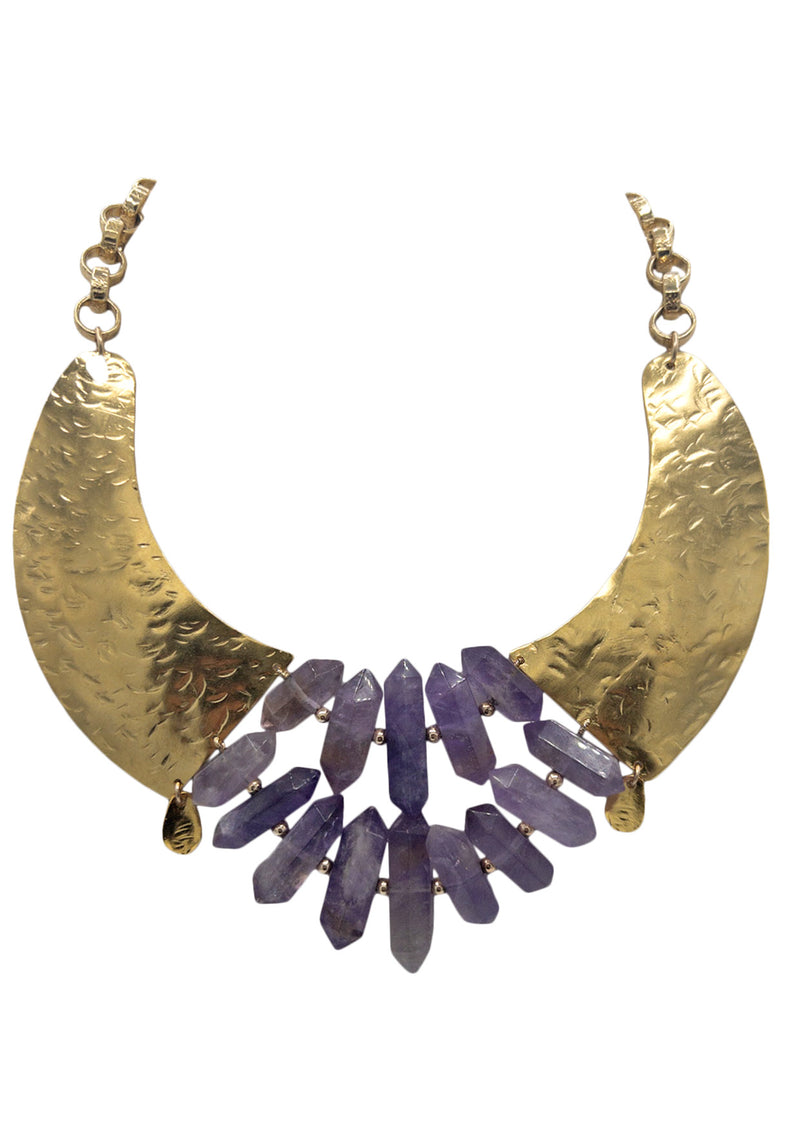 Amethyst Hammered Gold Bib Necklace
