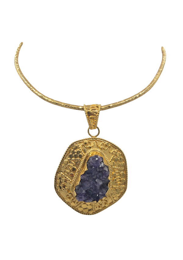 Amethyst in Gold Setting Pendant Necklace