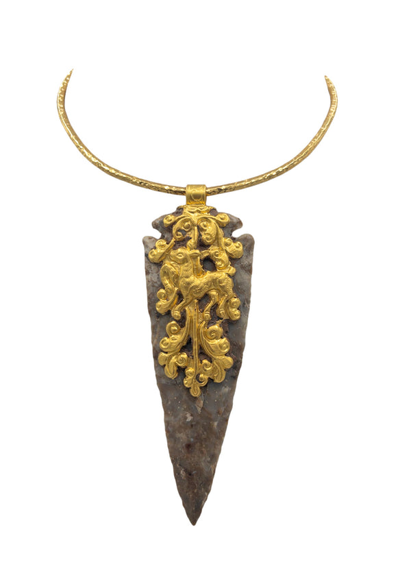 Arrowhead in Gold Setting Pendant Necklace