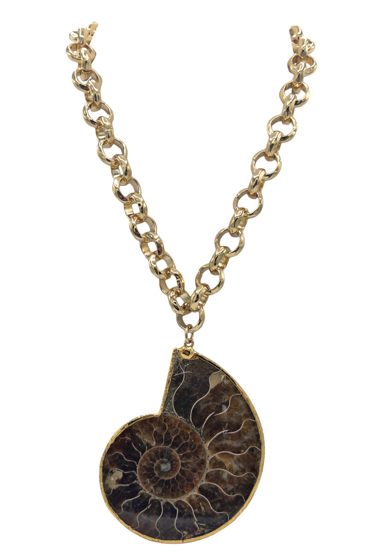 Large Ammonite in Gold Foil Pendant Necklace
