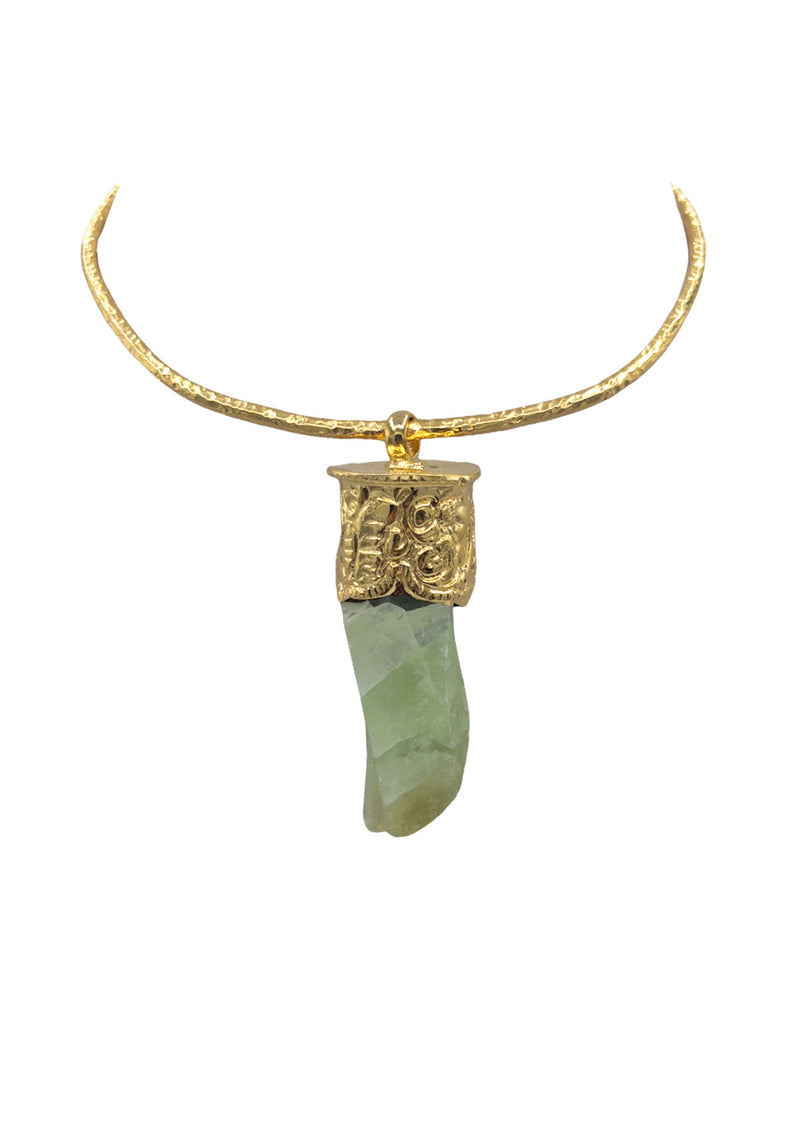 Fluorite in Gold Setting Pendant Necklace