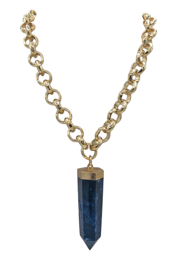 Lapis Spike in Gold Foil Pendant Necklace