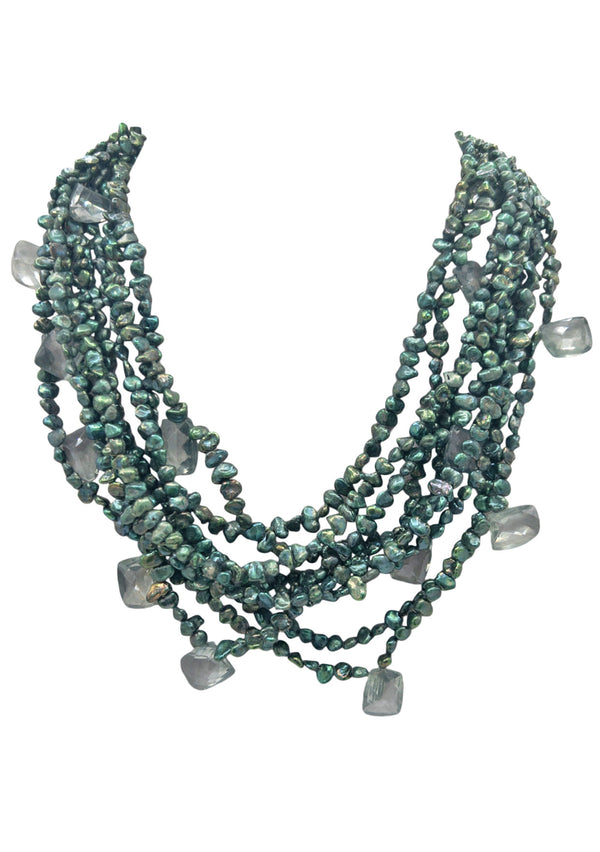 Teal Pearl Chalcedony Multi Strand Necklace