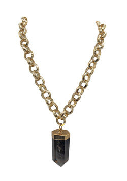 Smoky Quartz Spike in Gold Foil Pendant Necklace