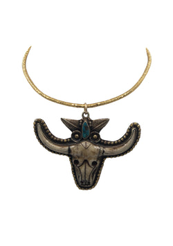 Bull in Brass Pendant Necklace