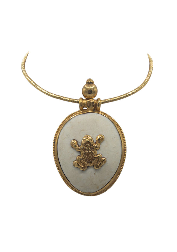 Shell and Gold Frog Pendant Necklace