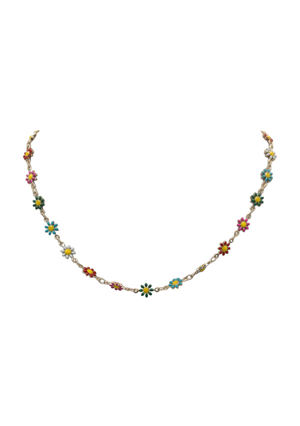 This nineties inspired multi-colored floral necklace was designed to add a delicate, vintage flare to your everyday outfit. Made in the USA by luxury jewelry designer Devon Leigh.