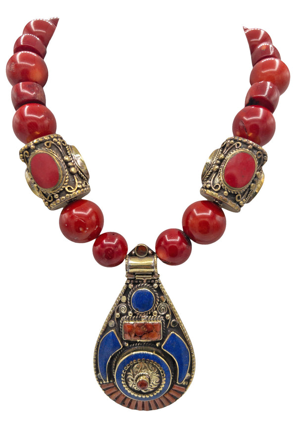 Red Coral Nepalese Pendant Necklace