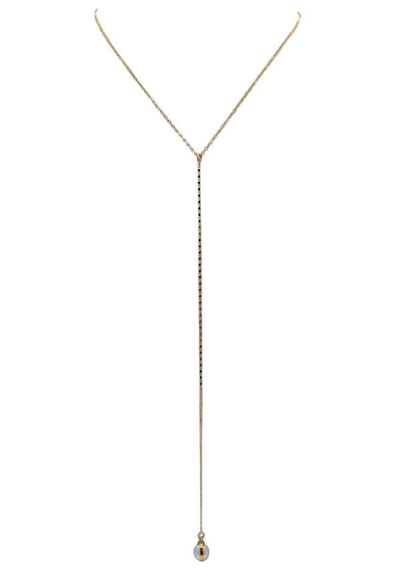Pearl in Gold Foil Long Drop Chain Necklace