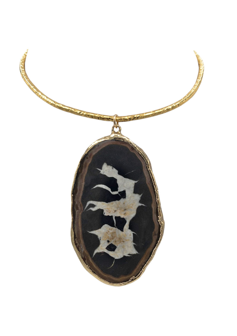 One of a Kind Geode Slice in Gold Foil Pendant Necklace