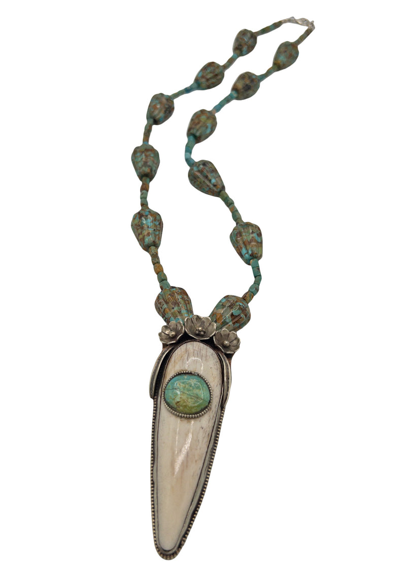 Turquoise White Shell and Turquoise Pendant Necklace