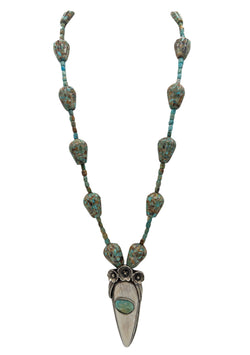 Turquoise White Shell and Turquoise Pendant Necklace