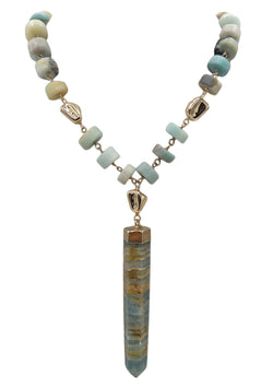 Amazonite Gold Blue Pendant Necklace
