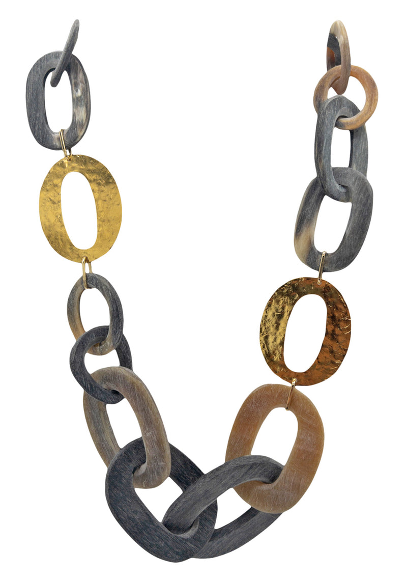 Matte Horn Hammered Gold Accent Necklace